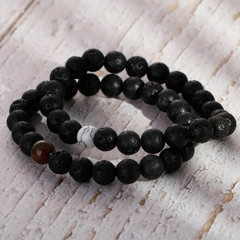 Lava Stone Round Bead Stretchable Bracelet VRAFI