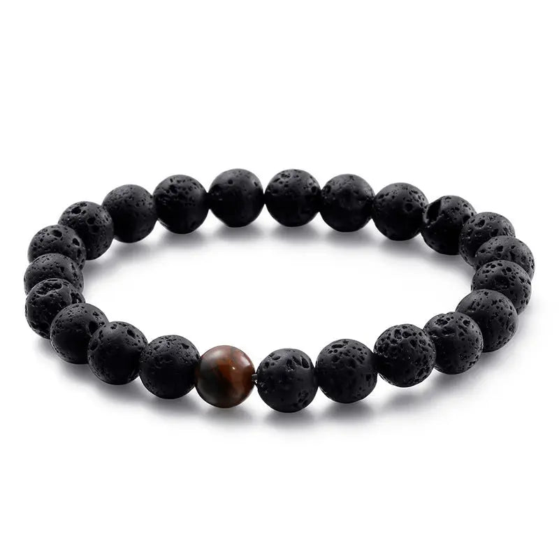 Lava Stone Round Bead Stretchable Bracelet VRAFI