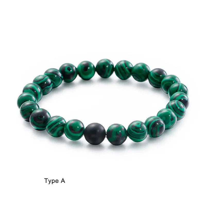 Malachite Black Agate Stone Round Beads Stretchable Bracelet VRAFI