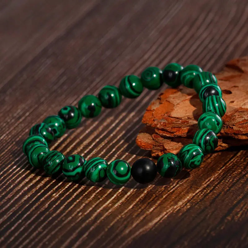 Malachite Black Agate Stone Round Beads Stretchable Bracelet VRAFI
