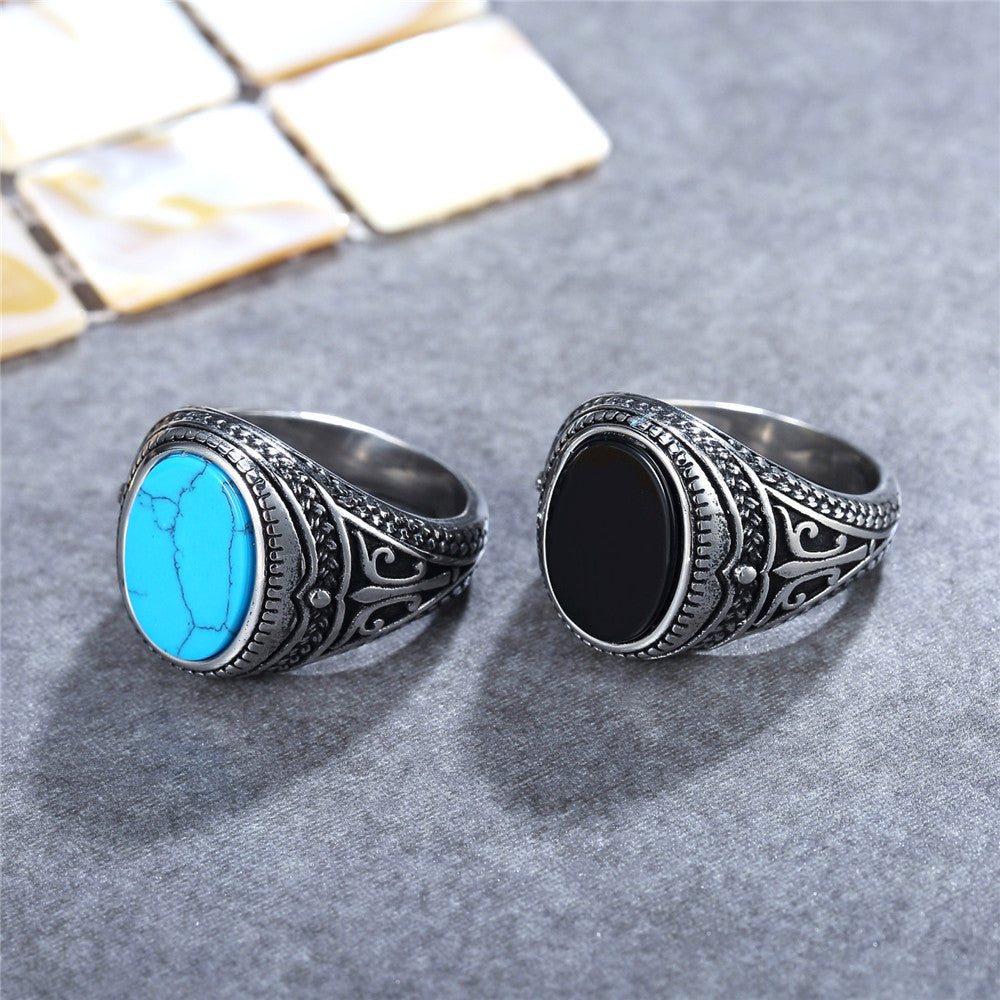 Men's Turquoise Gemstone Stainless Steel Ring