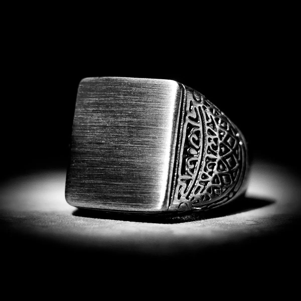 Minimalist Carved Stainless Steel Signet Ring VRAFI