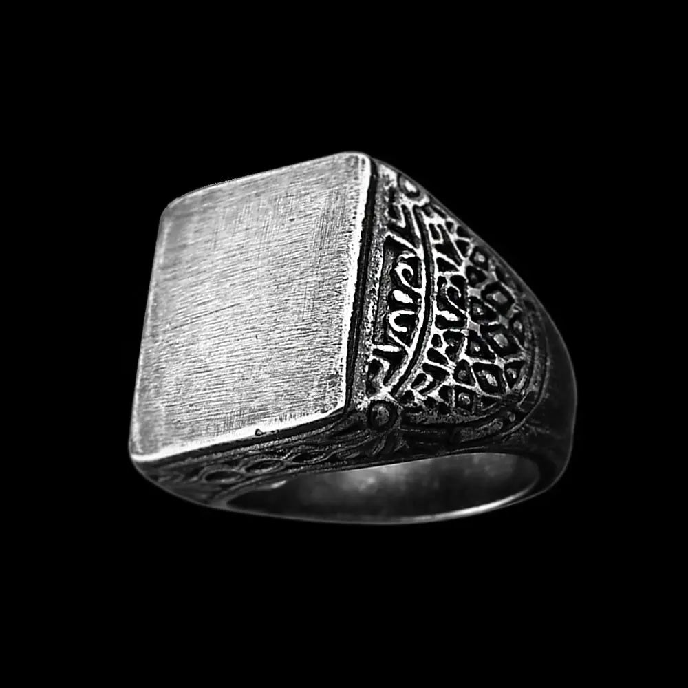 Minimalist Carved Stainless Steel Signet Ring VRAFI
