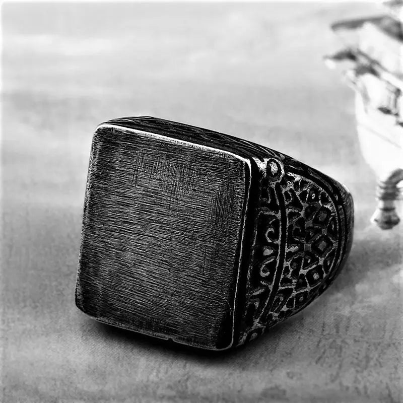 Minimalist Carved Stainless Steel Signet Ring VRAFI