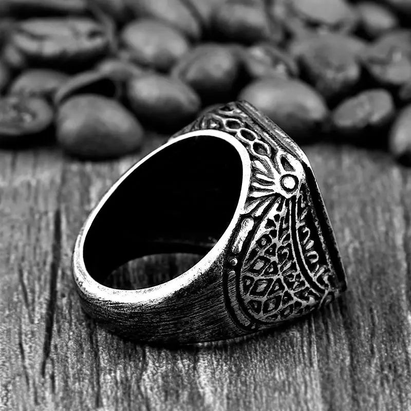 Minimalist Carved Stainless Steel Signet Ring VRAFI