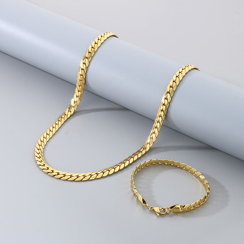 Minimalist Geometric Engraved Cuban Chain Necklace Vrafi Jewelry