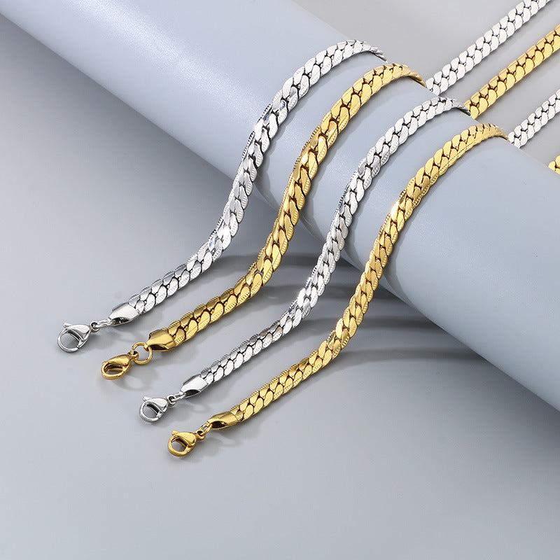 Minimalist Geometric Engraved Cuban Chain Necklace