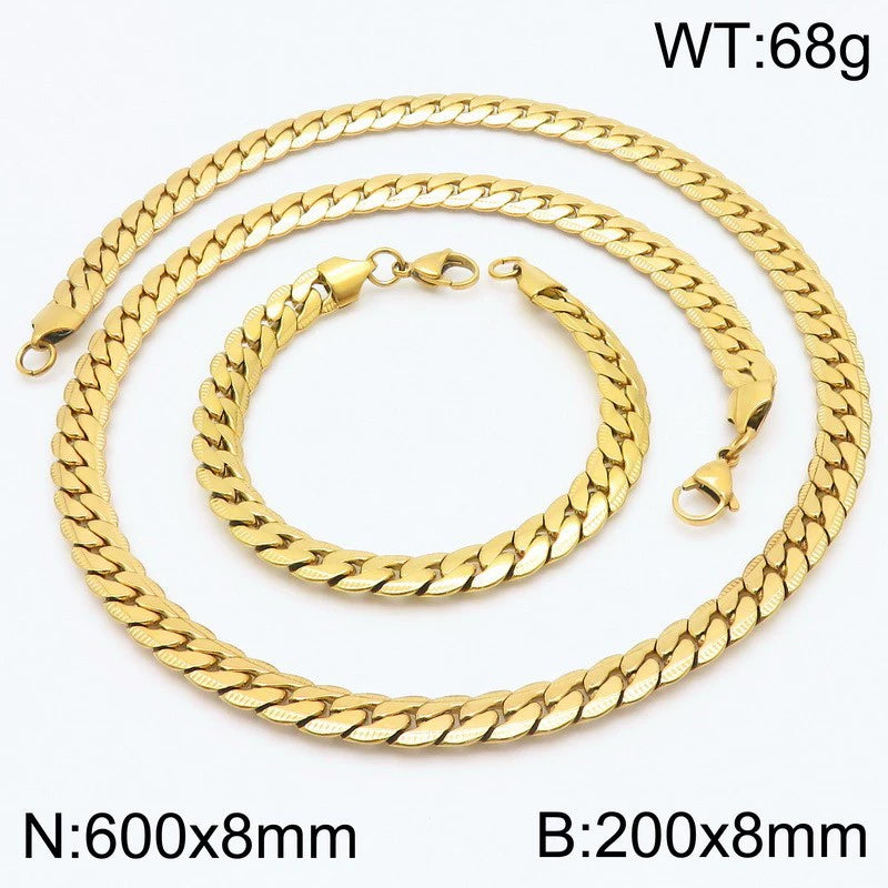Minimalist Geometric Engraved Cuban Chain Necklace