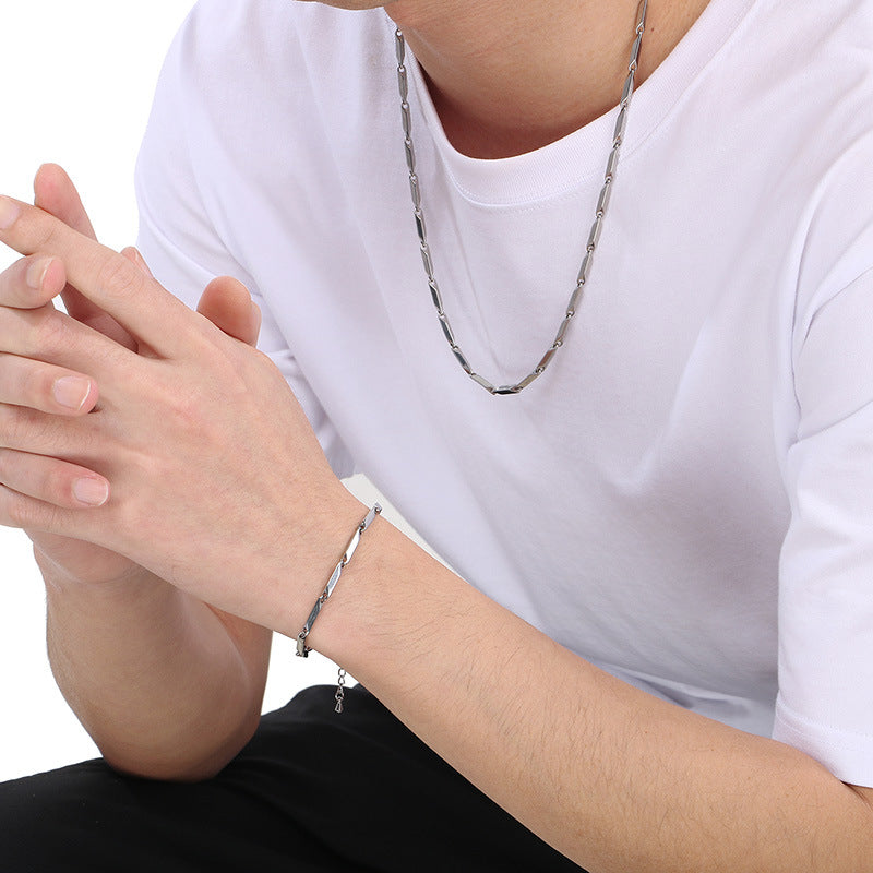 Alabaster-Edelstahl-Perlenarmband