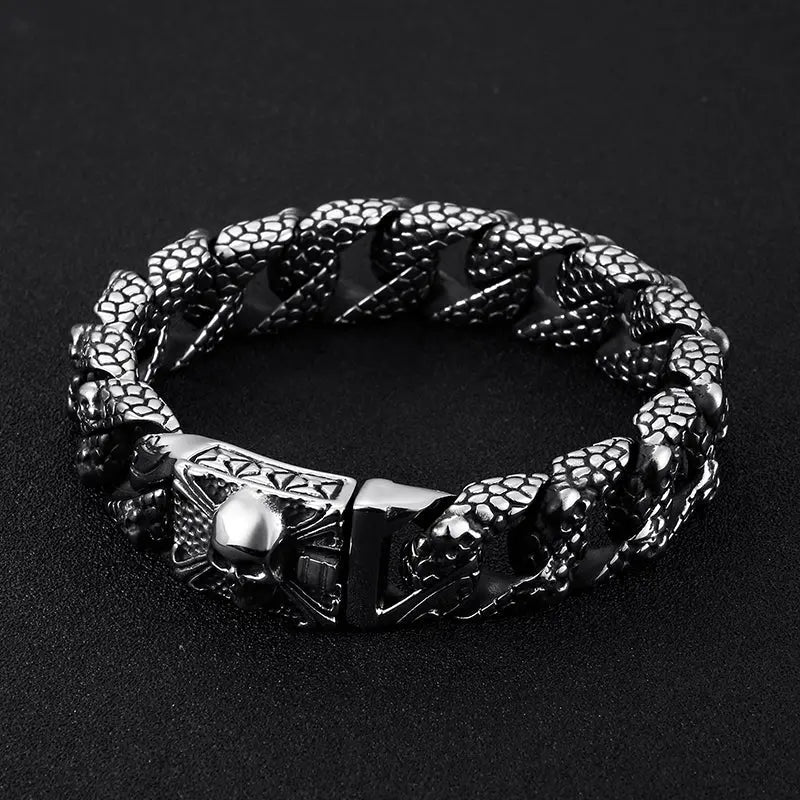 Mottled Skull Curb Link Skull Bracelet - Vrafi Jewelry
