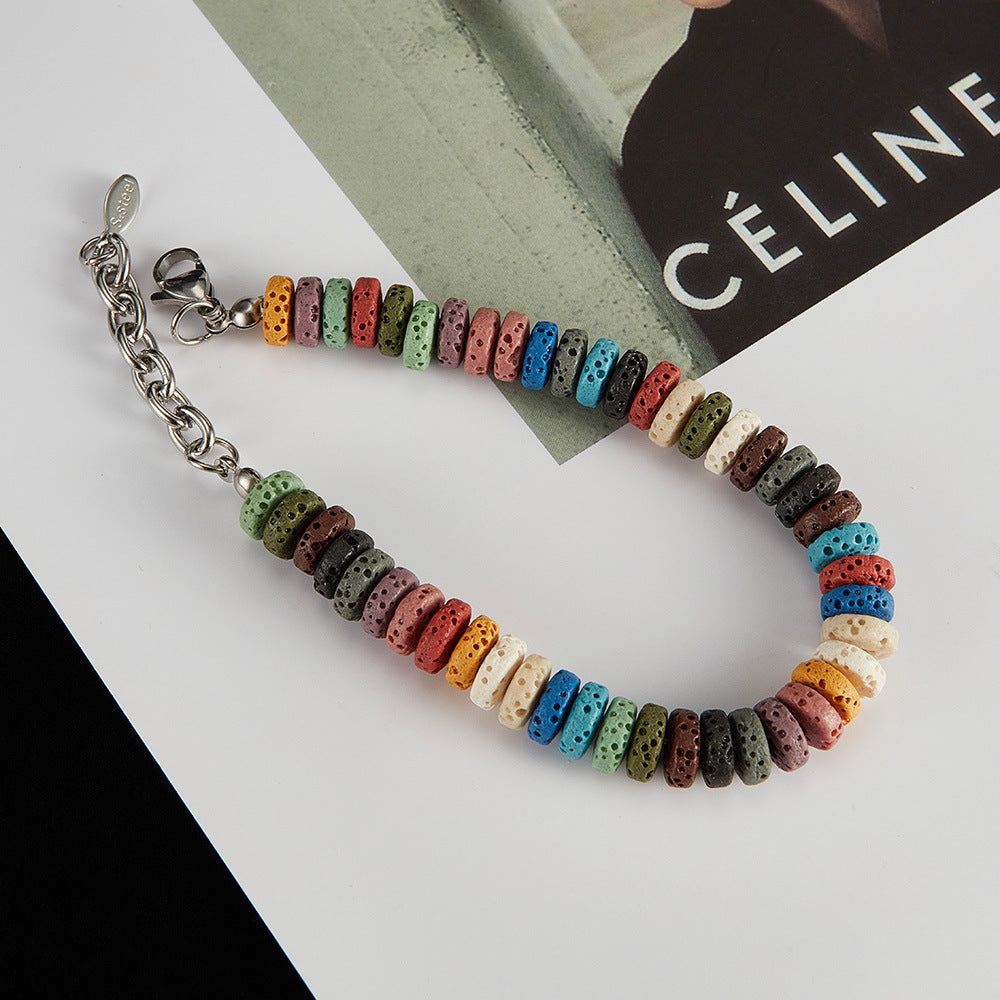 Bracciale con perline in acciaio inossidabile alabastro