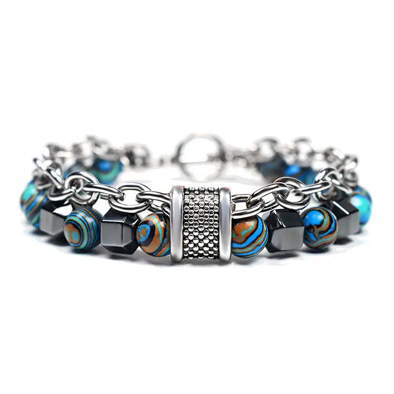Natural Malachite Stone Bead Bracelet VRAFI