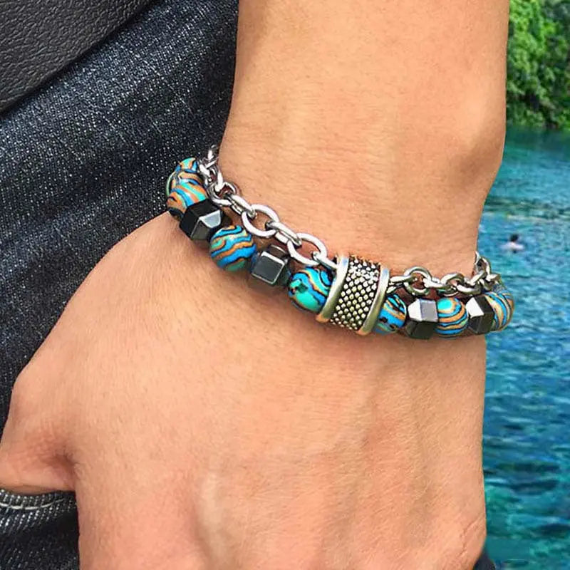 Natural Malachite Stone Bead Bracelet VRAFI