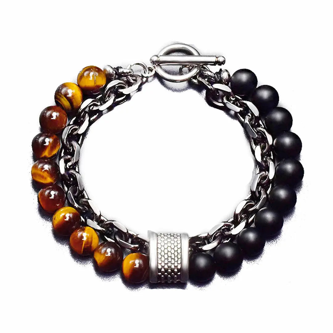 Natural Stone Bead Chain Link Toggle Clasp Bracelet VRAFI