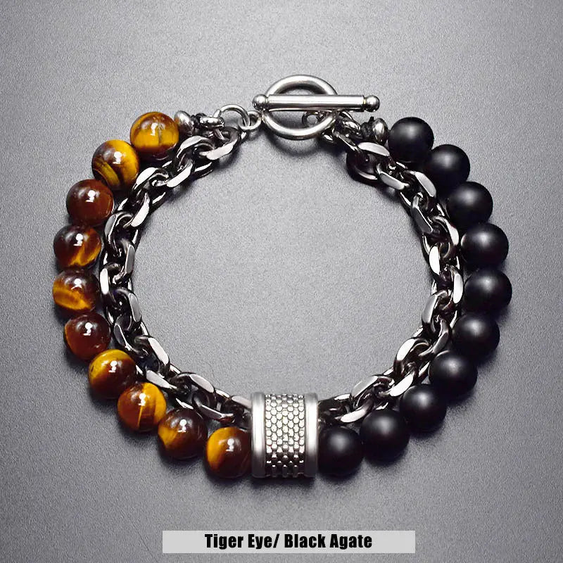 Natural Stone Bead Chain Link Toggle Clasp Bracelet VRAFI