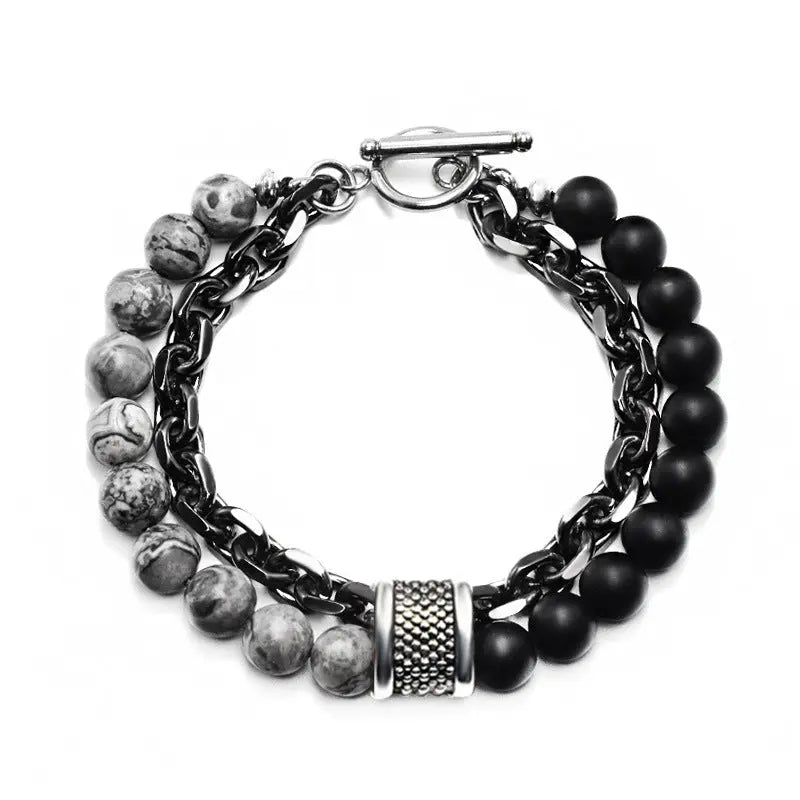 Natural Stone Bead Chain Link Toggle Clasp Bracelet VRAFI