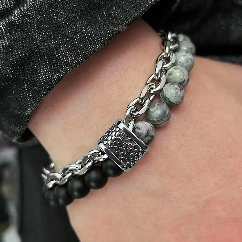 Natural Stone Bead Chain Link Toggle Clasp Bracelet VRAFI
