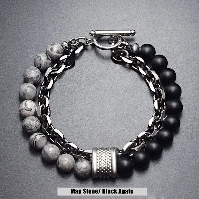 Natural Stone Bead Chain Link Toggle Clasp Bracelet VRAFI