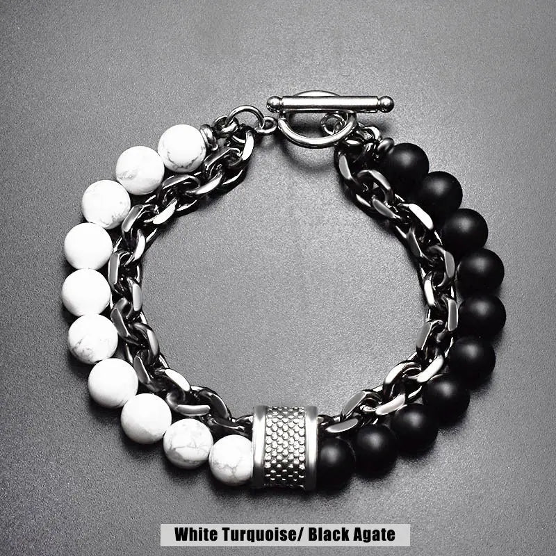 Natural Stone Bead Chain Link Toggle Clasp Bracelet VRAFI