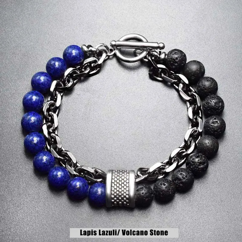 Natural Stone Bead Chain Link Toggle Clasp Bracelet VRAFI