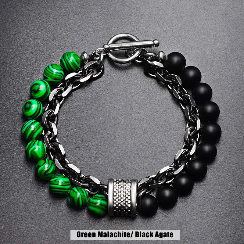 Natural Stone Bead Chain Link Toggle Clasp Bracelet VRAFI