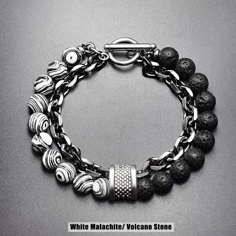 Natural Stone Bead Chain Link Toggle Clasp Bracelet VRAFI
