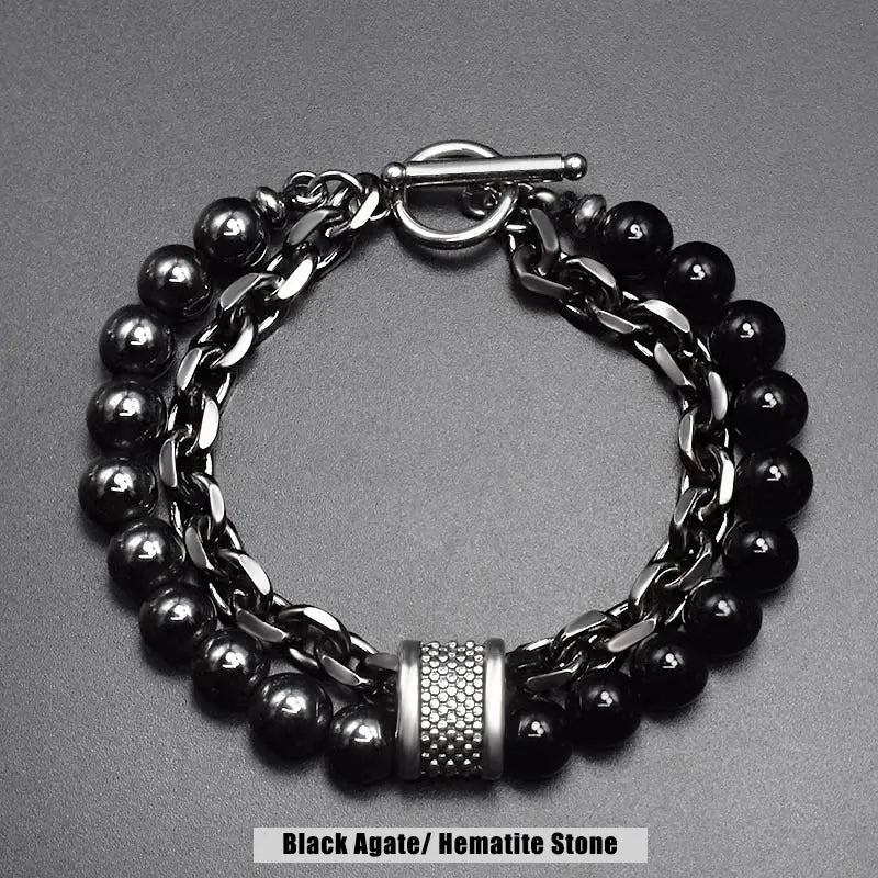 Natural Stone Bead Chain Link Toggle Clasp Bracelet VRAFI