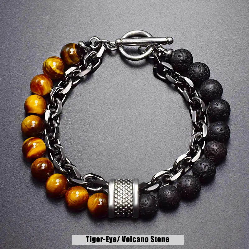 Natural Stone Bead Chain Link Toggle Clasp Bracelet VRAFI