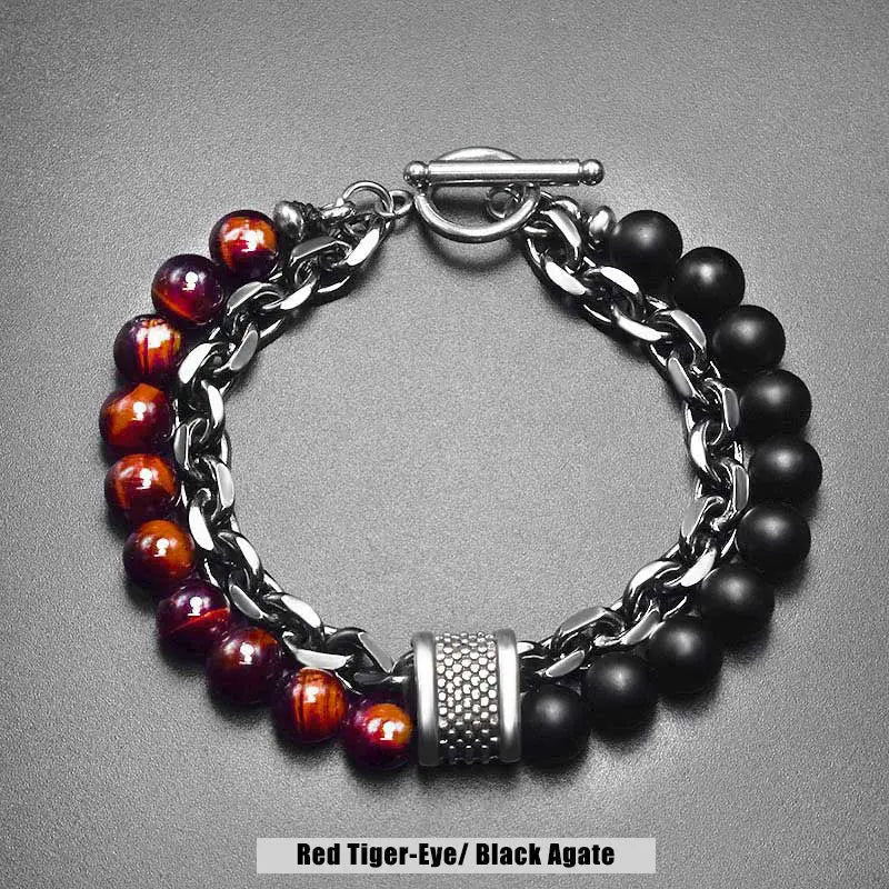 Natural Stone Bead Chain Link Toggle Clasp Bracelet VRAFI