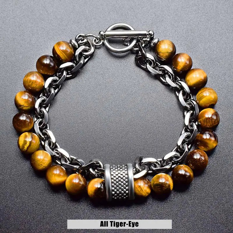 Natural Stone Bead Chain Link Toggle Clasp Bracelet VRAFI