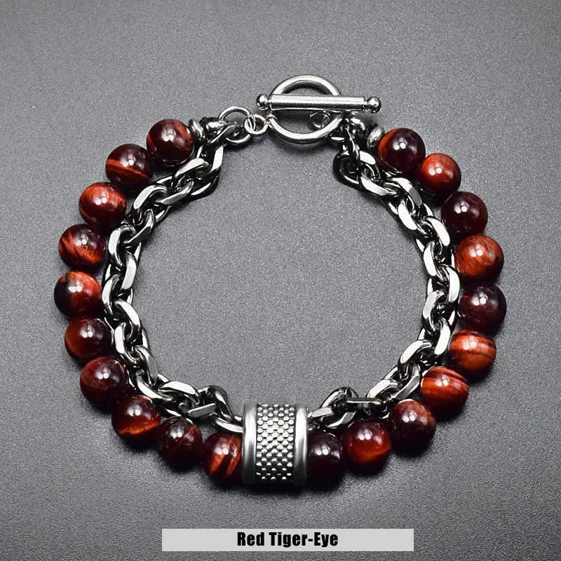 Natural Stone Bead Chain Link Toggle Clasp Bracelet VRAFI