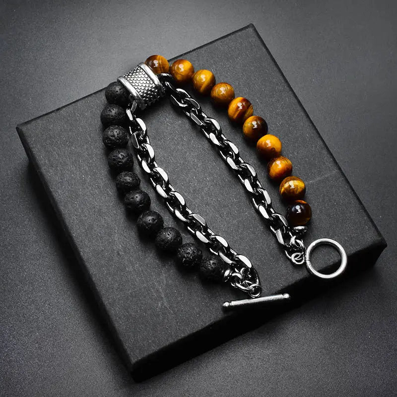Natural Stone Bead Chain Link Toggle Clasp Bracelet VRAFI