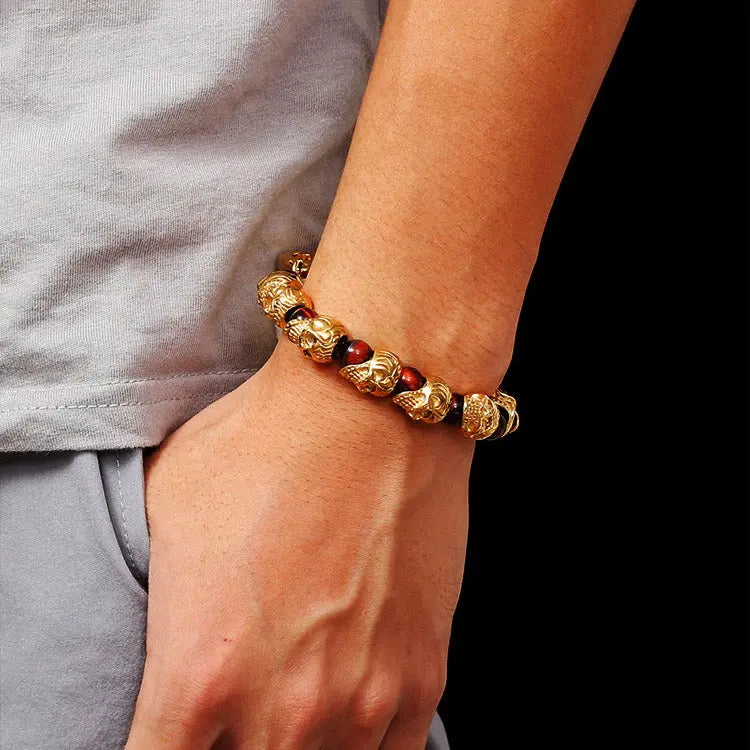 Natural Stone Bead Stainless Steel Skull Bracelet VRAFI