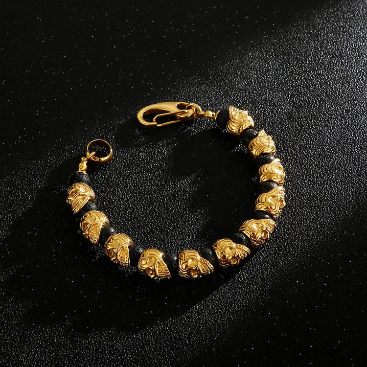 Natural Stone Bead Stainless Steel Skull Bracelet VRAFI