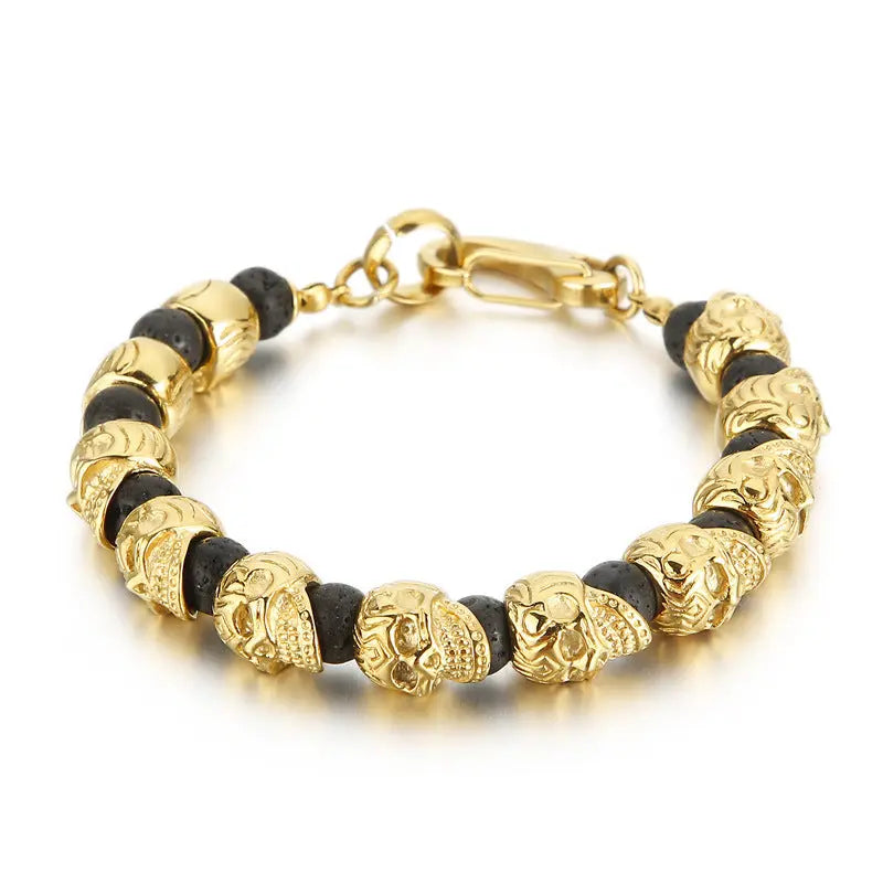 Natural Stone Bead Stainless Steel Skull Bracelet VRAFI