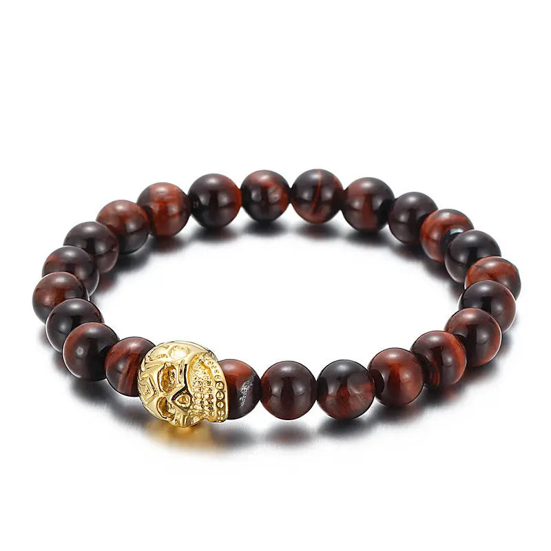 Natural Stone Round Beads Skull Style Stretchable Bracelet VRAFI
