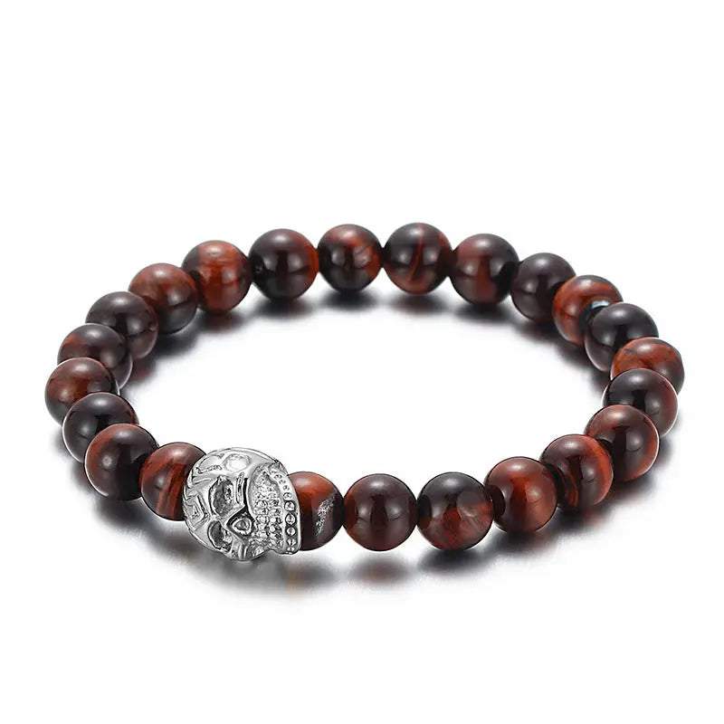 Natural Stone Round Beads Skull Style Stretchable Bracelet VRAFI