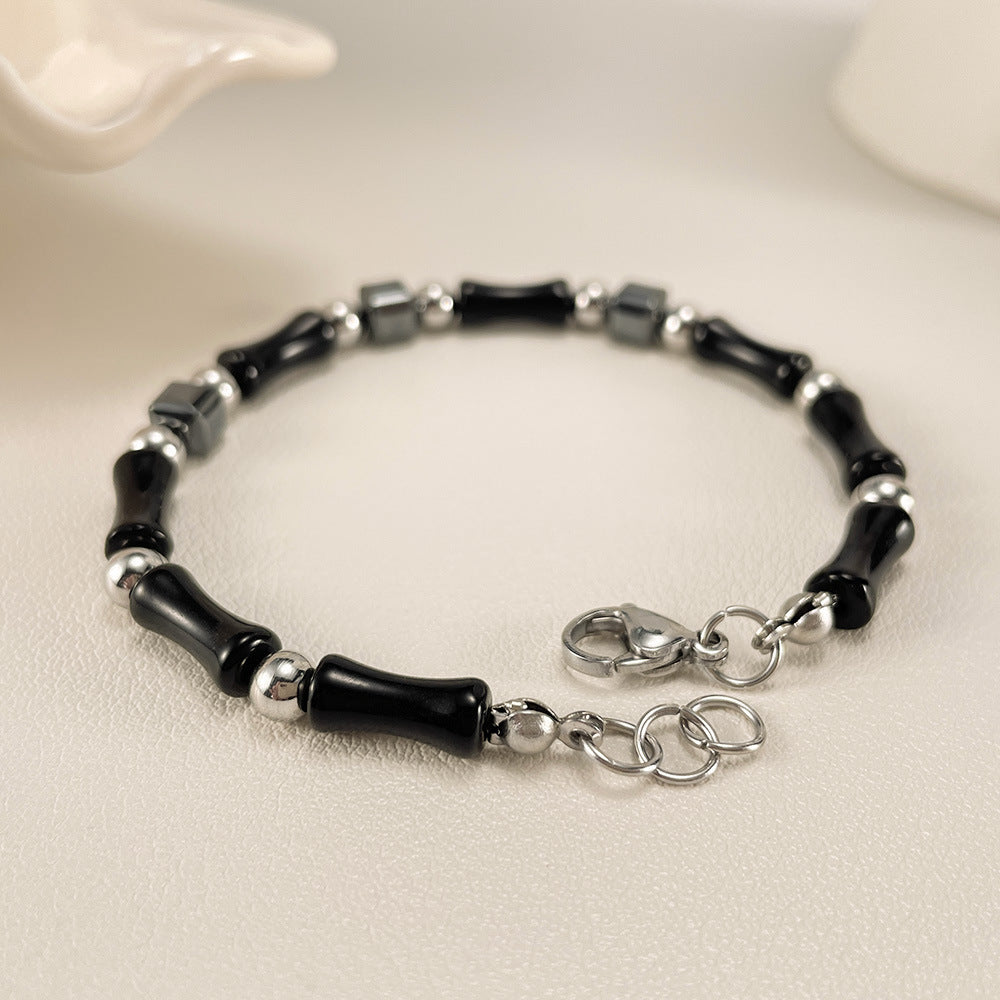 Alabaster-Edelstahl-Perlenarmband