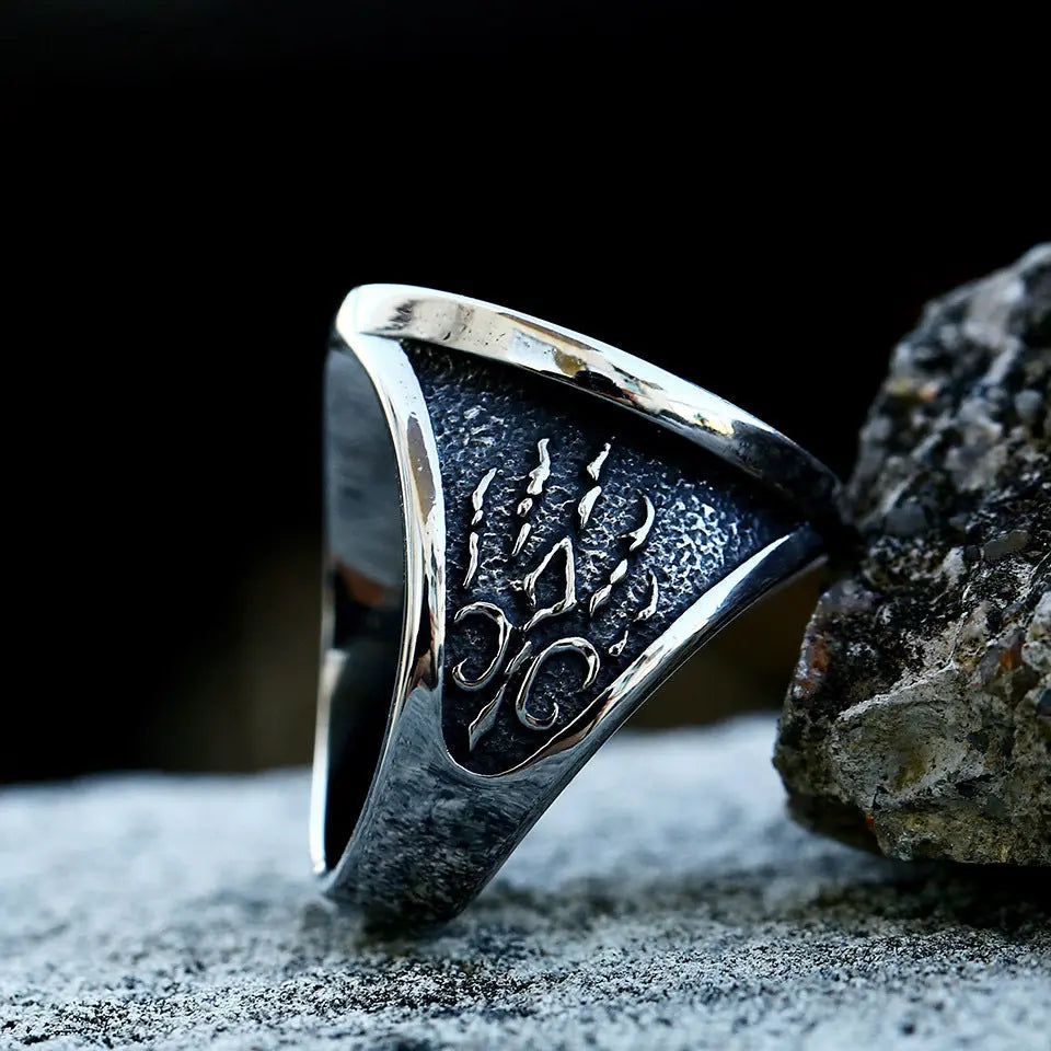Nordic Viking Celtic Knot Wolf Head Ring VRAFI
