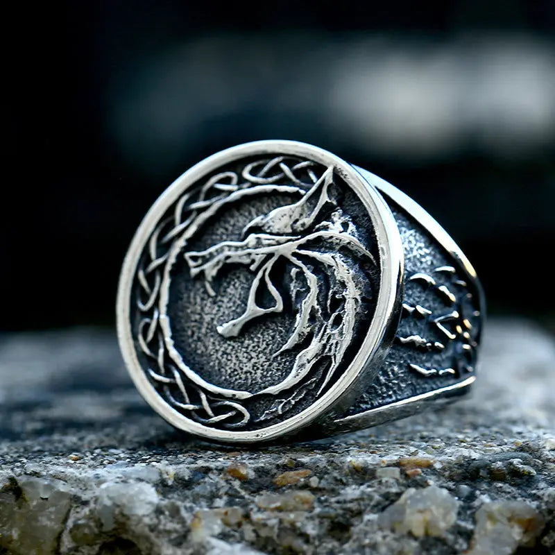 Nordic Viking Celtic Knot Wolf Head Ring VRAFI