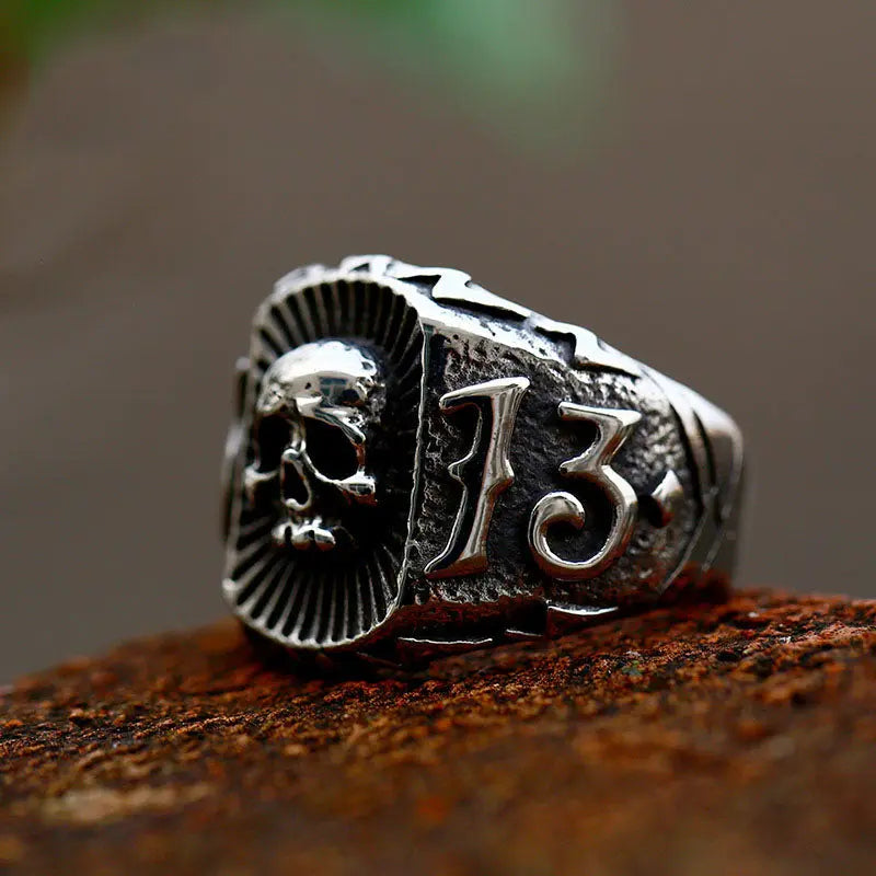 Number 13 Skull Stainless Steel Ring VRAFI