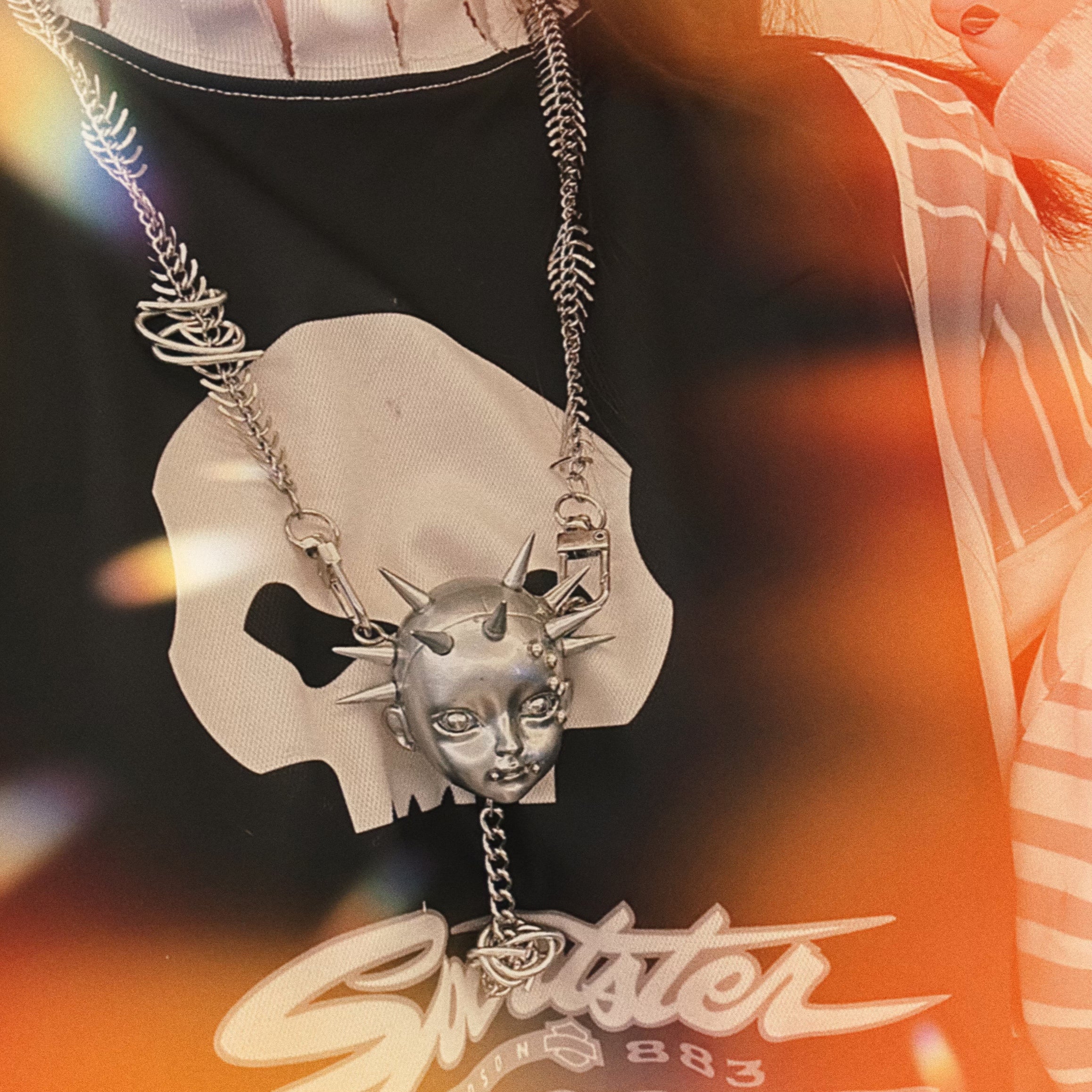 Futuristic punk titanium steel bone chain