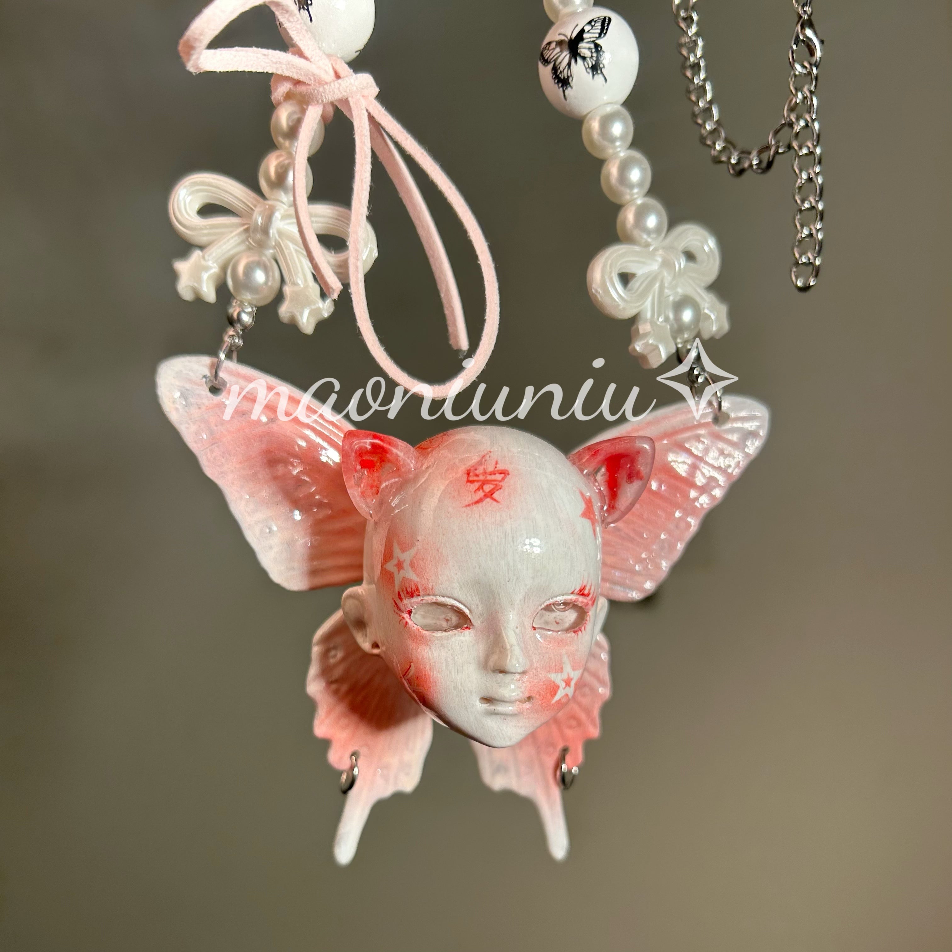 Cat ear butterfly baby head necklace