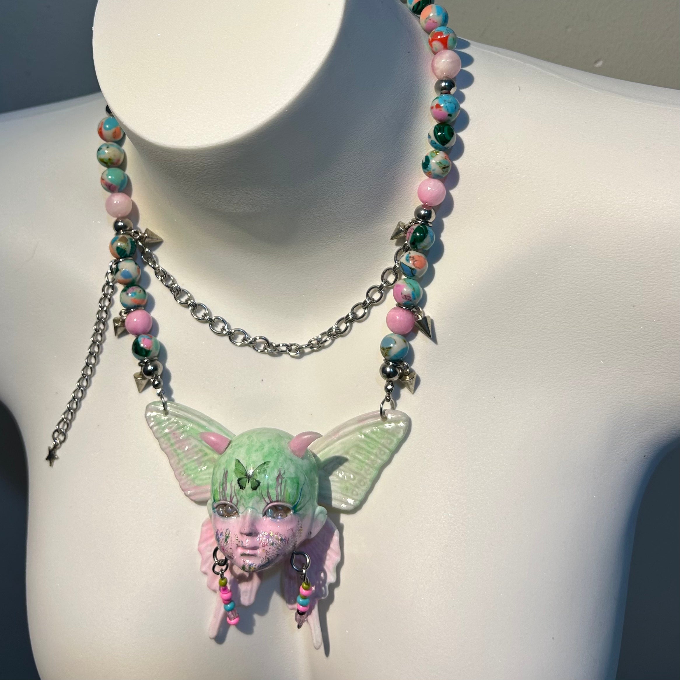 Butterfly Baby Head Dopamine beaded necklace