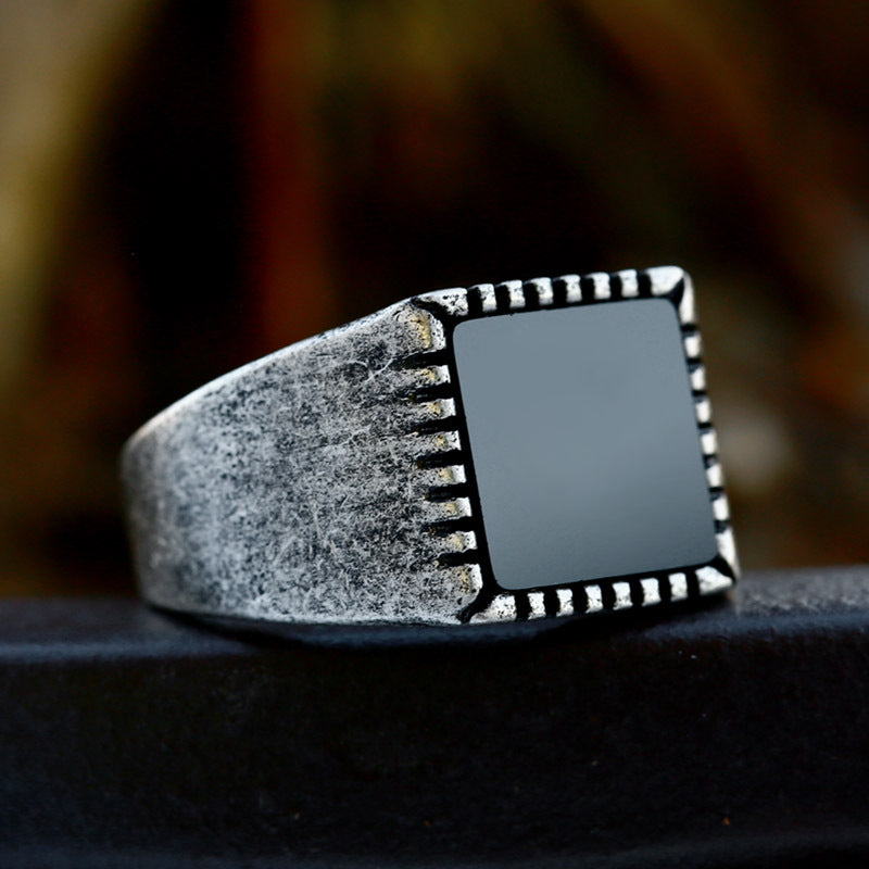 Stainless Steel Ethnic Vintage Distressed Men's Rings