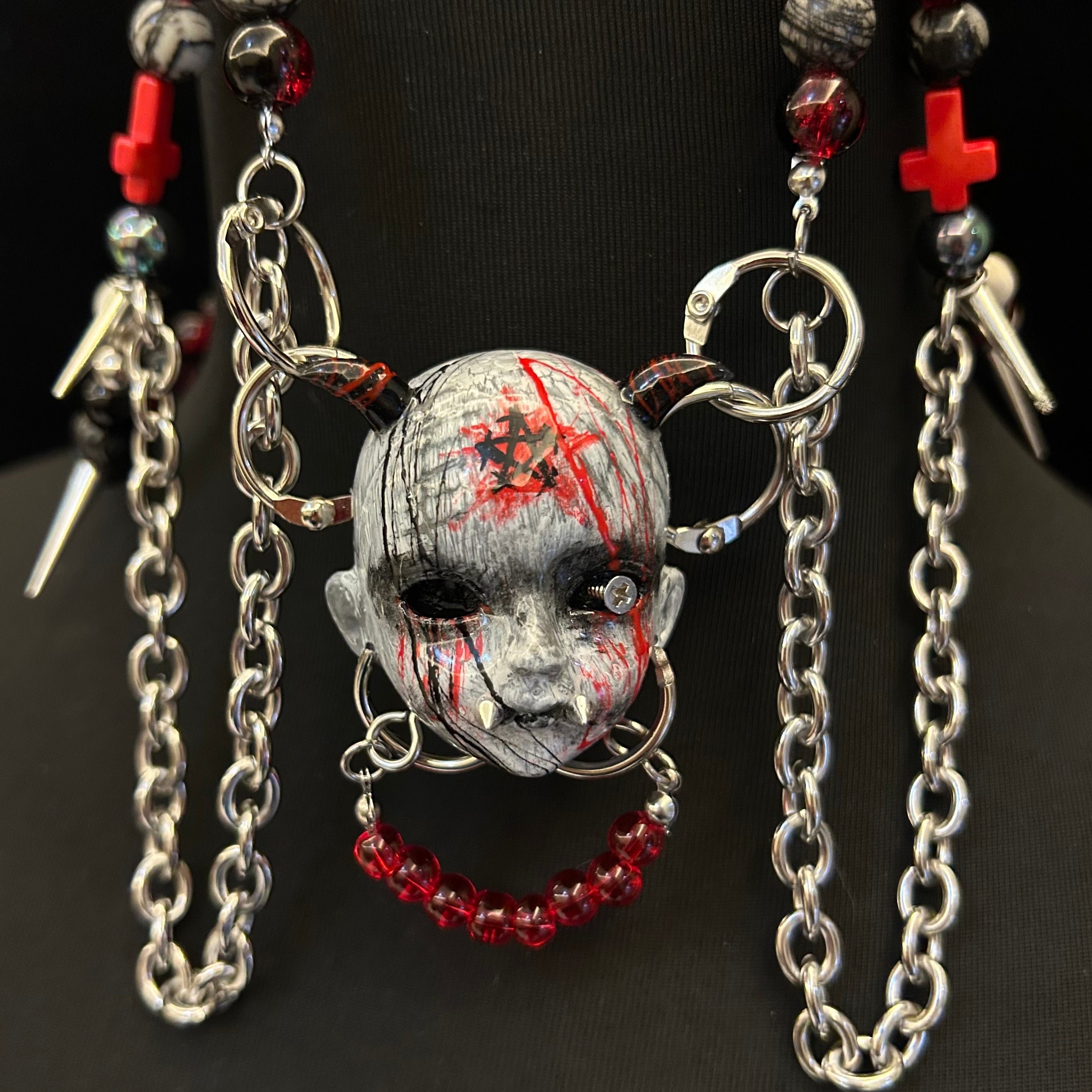 Gothic Devil Doll Head Necklace