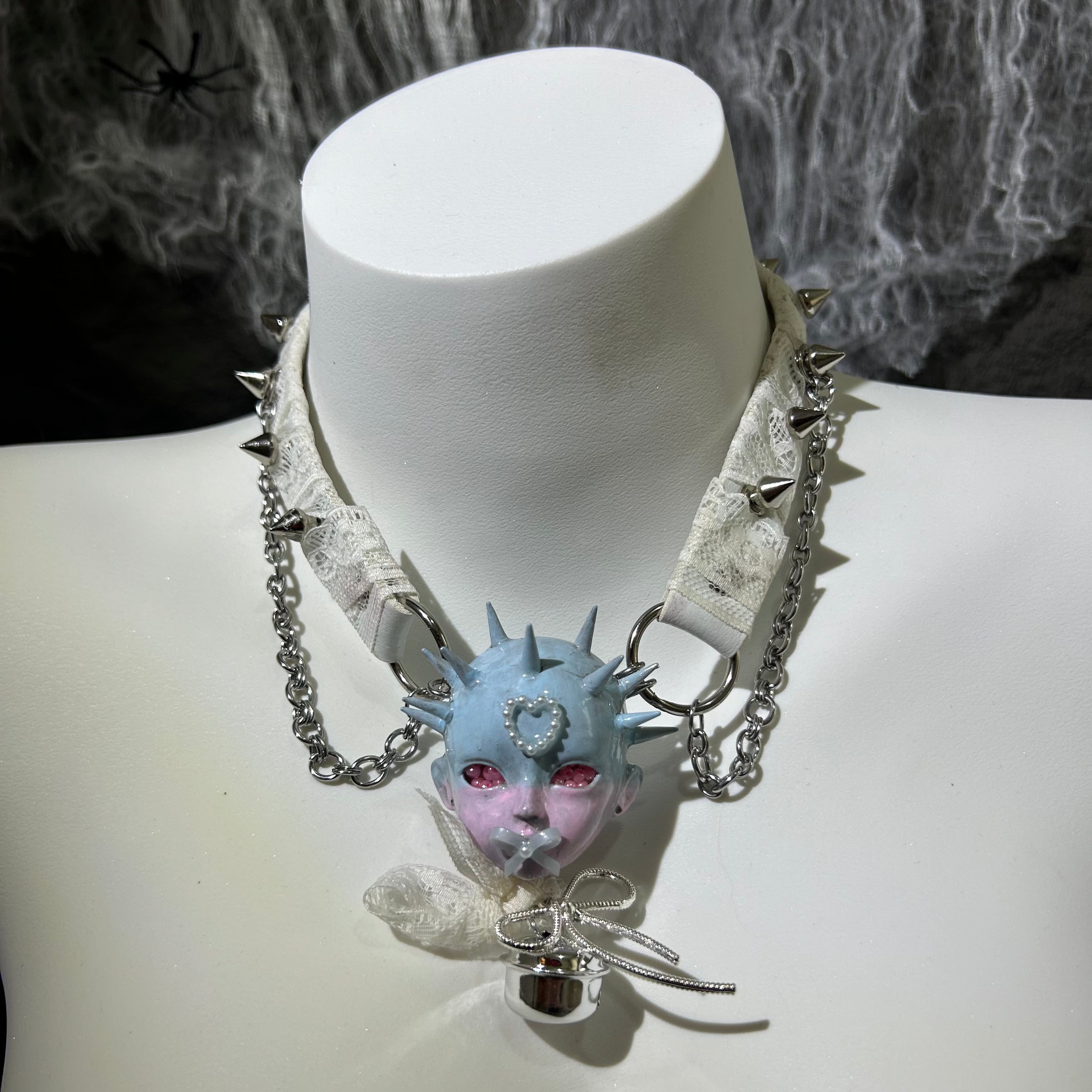 Bowknot Baby Head Lace Necklace