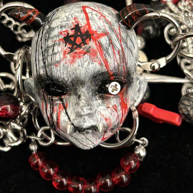 Gothic Devil doll head necklace