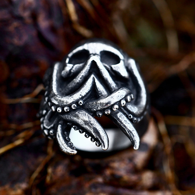 Stainless Steel Octopus Skull Ring