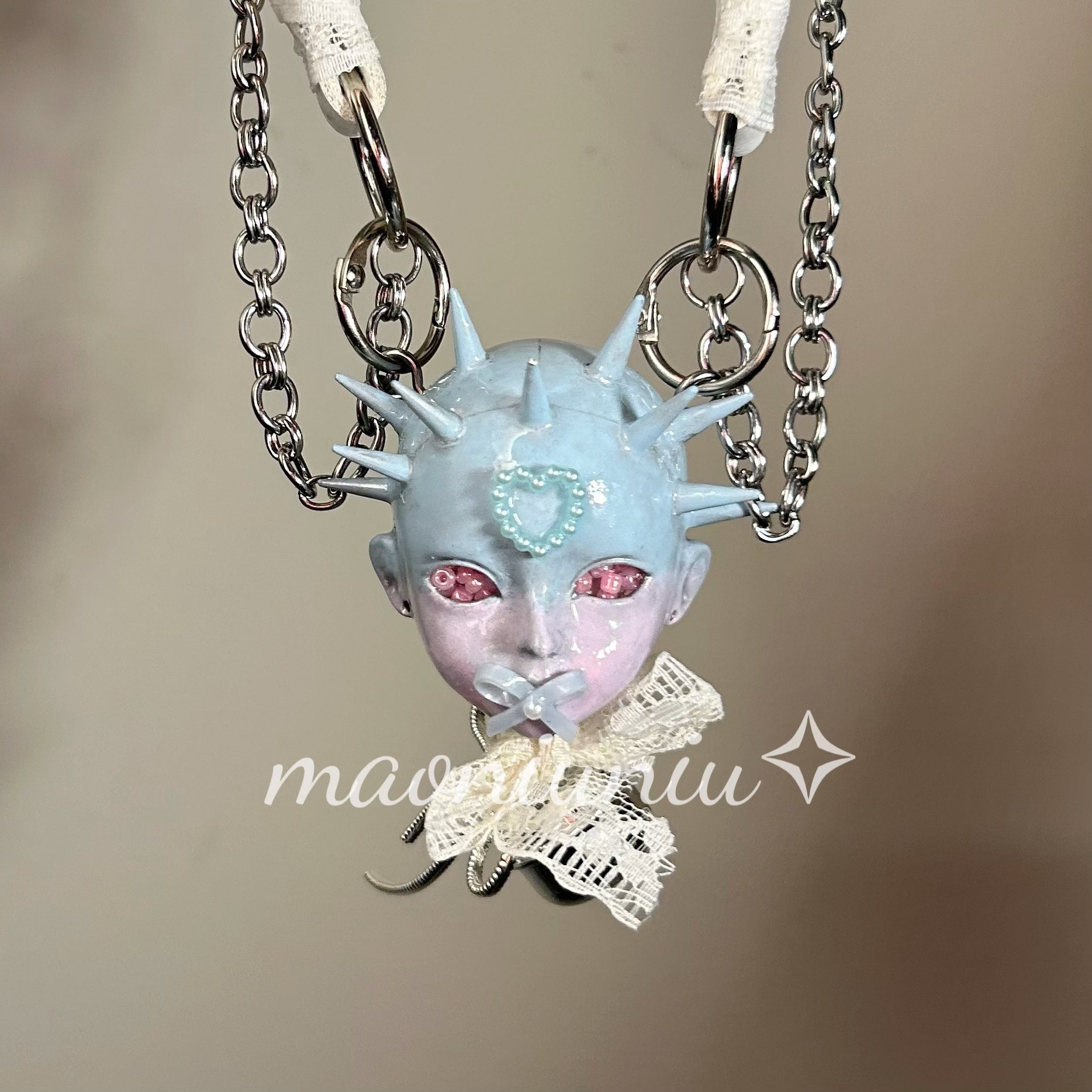 Bowknot baby head lace necklace